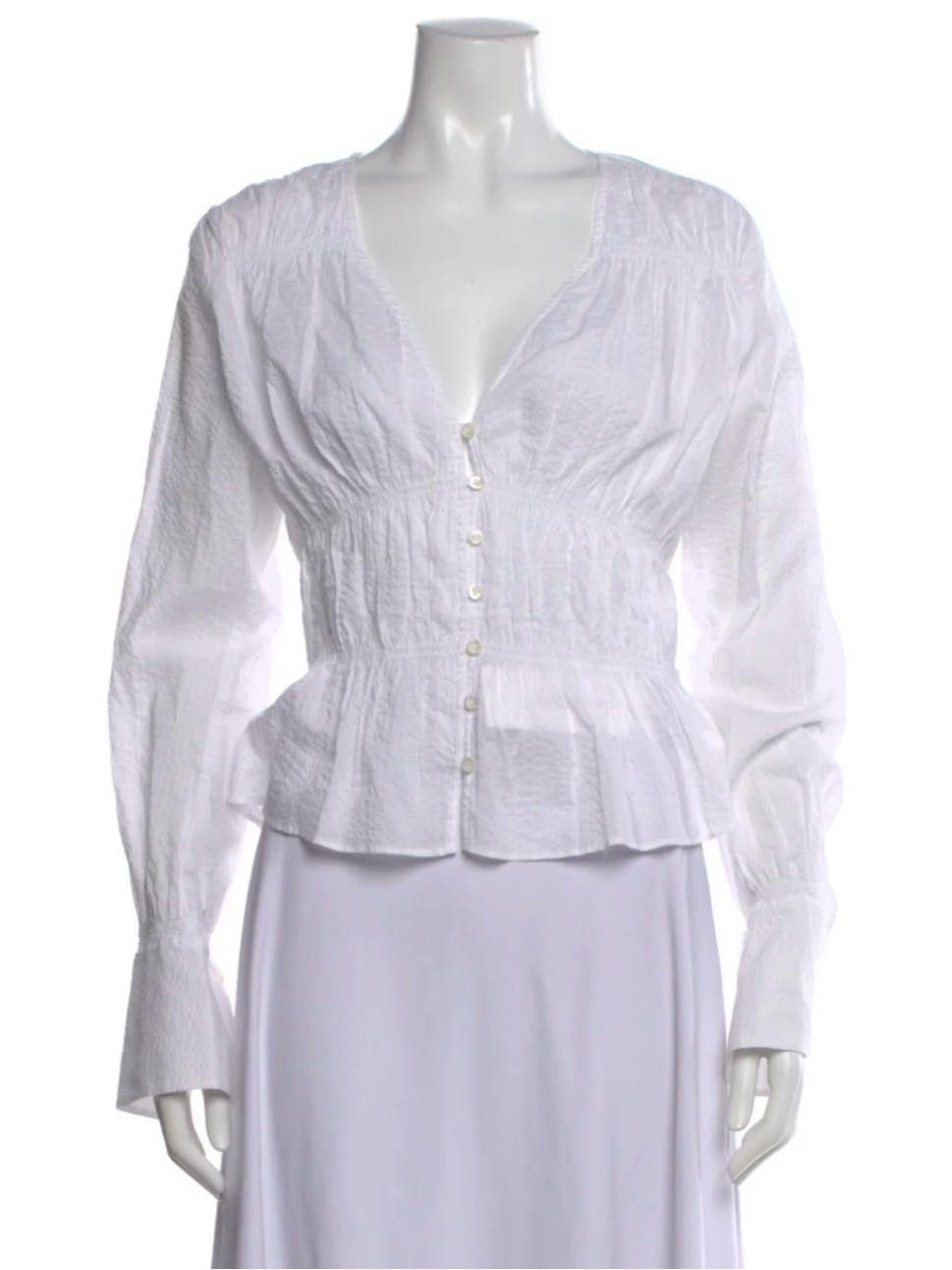 Fabulous Frame Light White Button-Front Peplum Top.